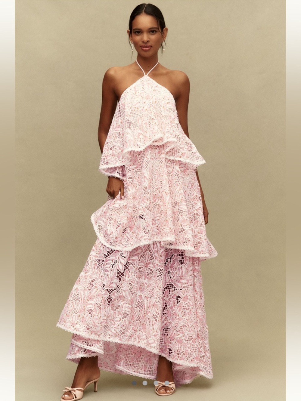 Anthro Elliatt Valencia Lace Tiered Halter Maxi Dress Romantic Boho Wedding